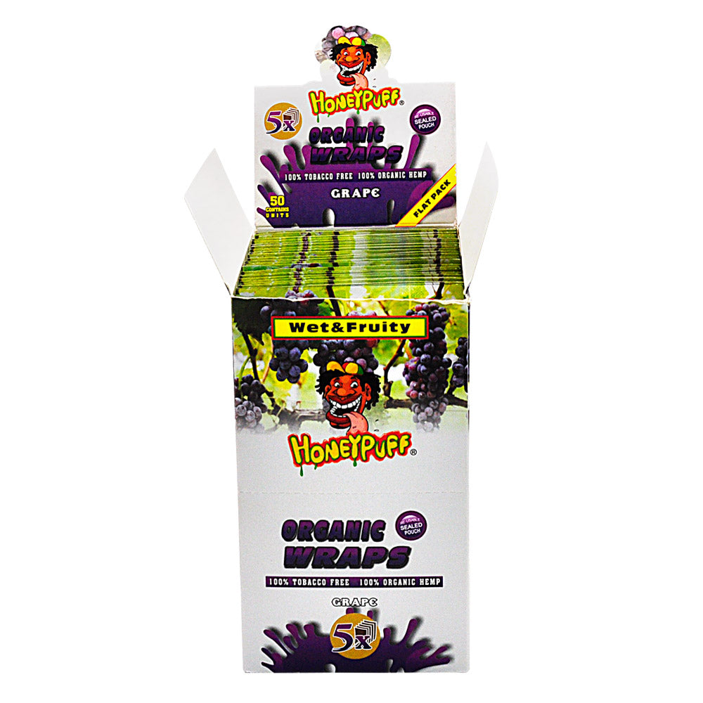 HONEYPUFF Grape Flavored Rolling Papers, King Size Cigarette Rolling Paper & Resealable Zip Pack, 5 Pieces / Pack 50 Packs / Box