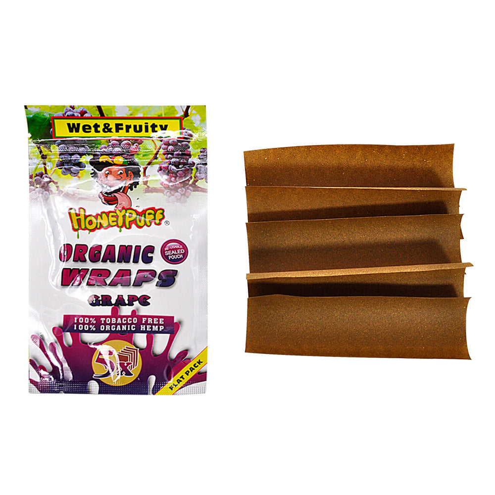 HONEYPUFF Grape Flavored Rolling Papers, King Size Cigarette Rolling Paper & Resealable Zip Pack, 5 Pieces / Pack 50 Packs / Box