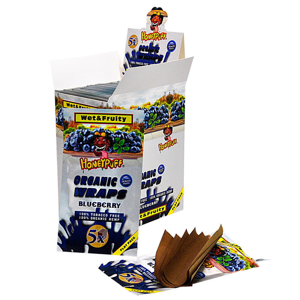 HONEYPUFF Blueberry Flavored Rolling Papers, King Size Cigarette Rolling Paper & Resealable Zip Pack, 5 Pieces / Pack 50 Packs / Box