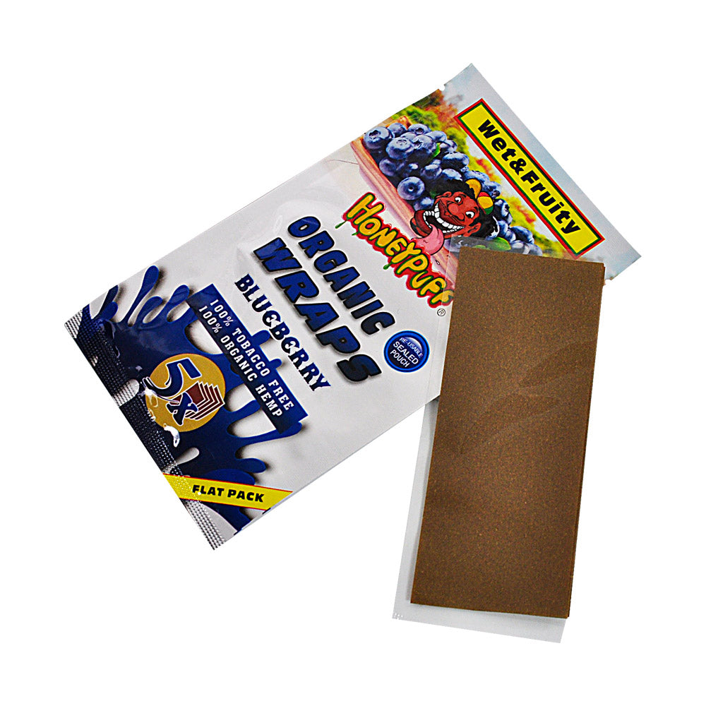 HONEYPUFF Blueberry Flavored Rolling Papers, King Size Cigarette Rolling Paper & Resealable Zip Pack, 5 Pieces / Pack 50 Packs / Box