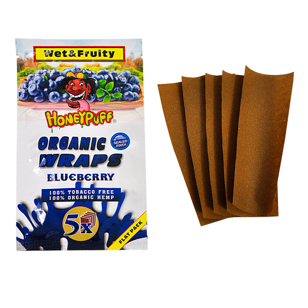 HONEYPUFF Blueberry Flavored Rolling Papers, King Size Cigarette Rolling Paper & Resealable Zip Pack, 5 Pieces / Pack 50 Packs / Box