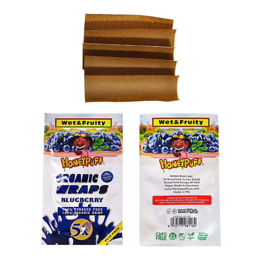 HONEYPUFF Blueberry Flavored Rolling Papers, King Size Cigarette Rolling Paper & Resealable Zip Pack, 5 Pieces / Pack 50 Packs / Box