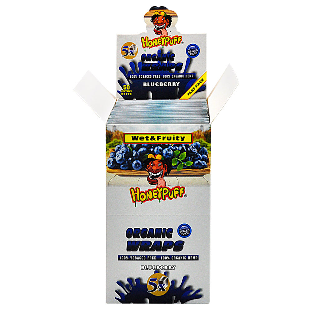 HONEYPUFF Blueberry Flavored Rolling Papers, King Size Cigarette Rolling Paper & Resealable Zip Pack, 5 Pieces / Pack 50 Packs / Box