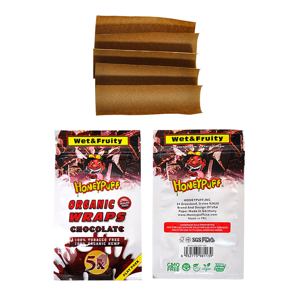HONEYPUFF Chocolate Flavored Rolling Papers, King Size Cigarette Rolling Paper & Resealable Zip Pack, 5 Pieces / Pack 50 Packs / Box