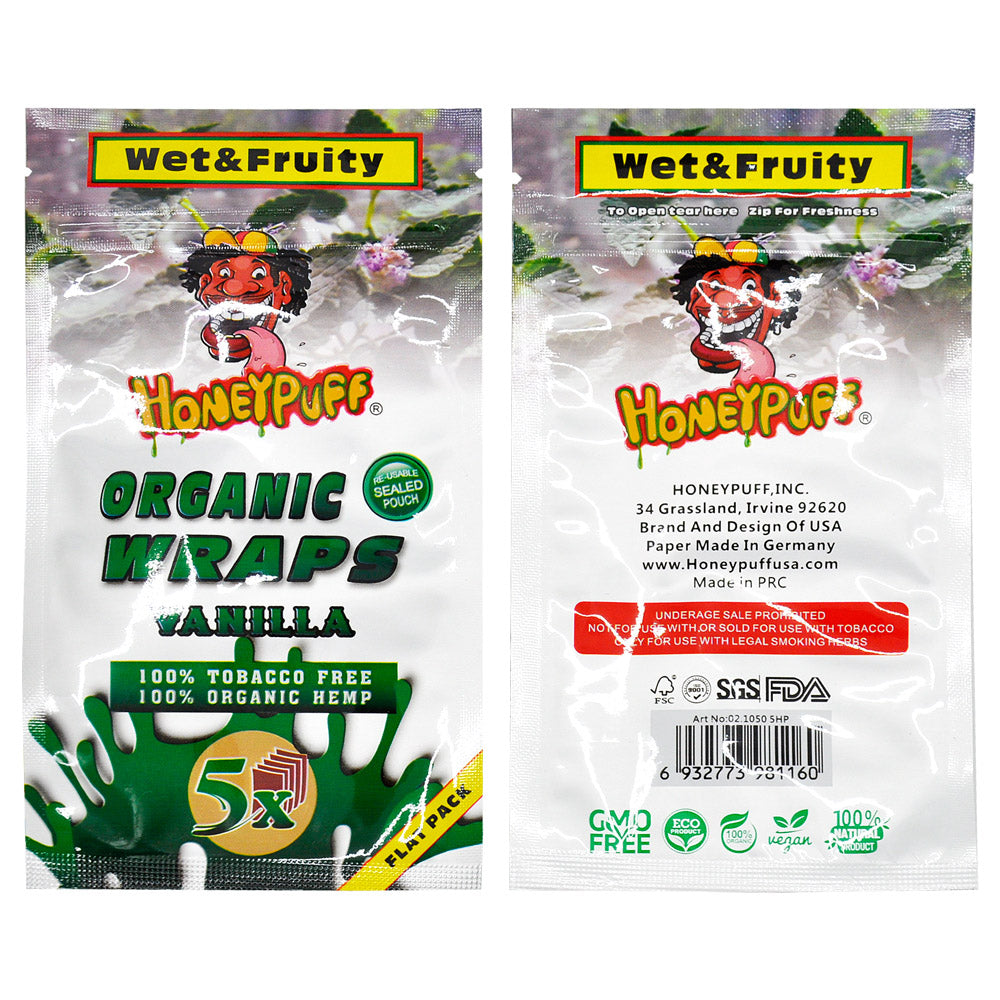 HONEYPUFF Vanilla Flavored Rolling Papers, King Size Cigarette Rolling Paper & Resealable Zip Pack, 5 Pieces / Pack 50 Packs / Box