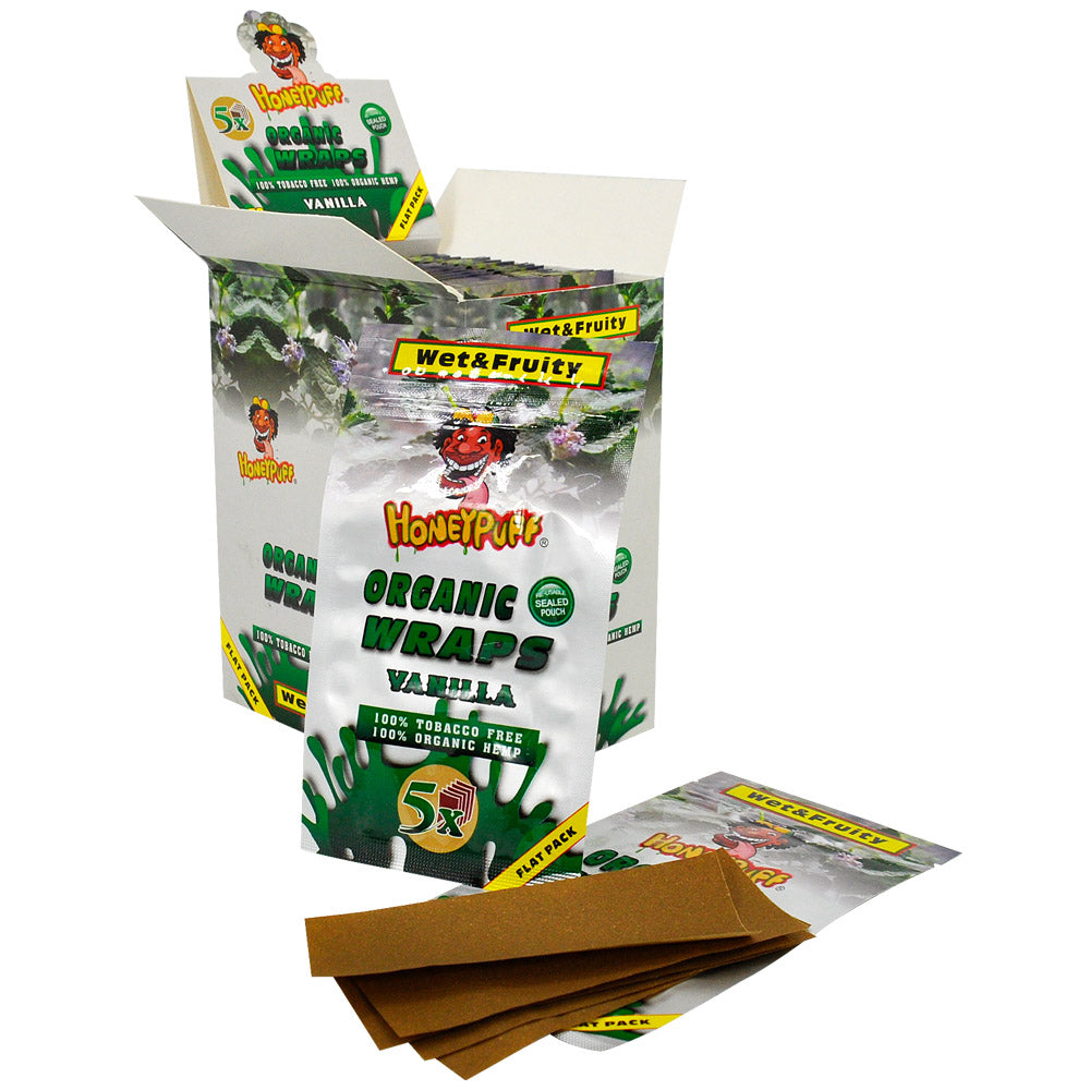 HONEYPUFF Vanilla Flavored Rolling Papers, King Size Cigarette Rolling Paper & Resealable Zip Pack, 5 Pieces / Pack 50 Packs / Box
