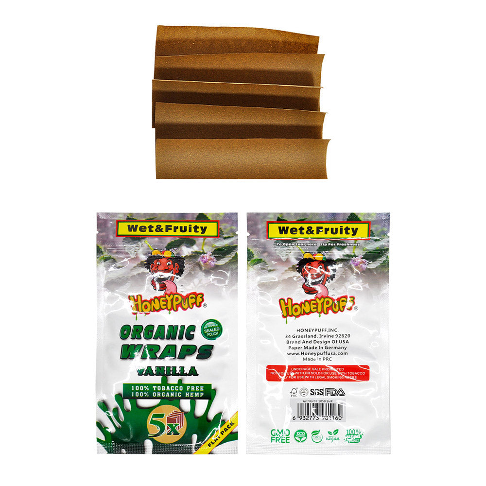 HONEYPUFF Vanilla Flavored Rolling Papers, King Size Cigarette Rolling Paper & Resealable Zip Pack, 5 Pieces / Pack 50 Packs / Box
