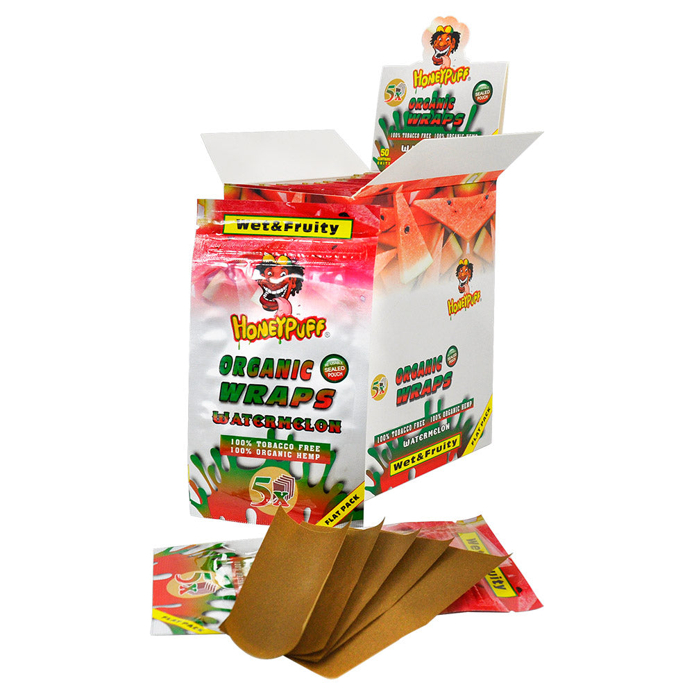 HONEYPUFF Watermelon Flavored Rolling Papers, King Size Cigarette Rolling Paper & Resealable Zip Pack, 5 Pieces / Pack 50 Packs / Box