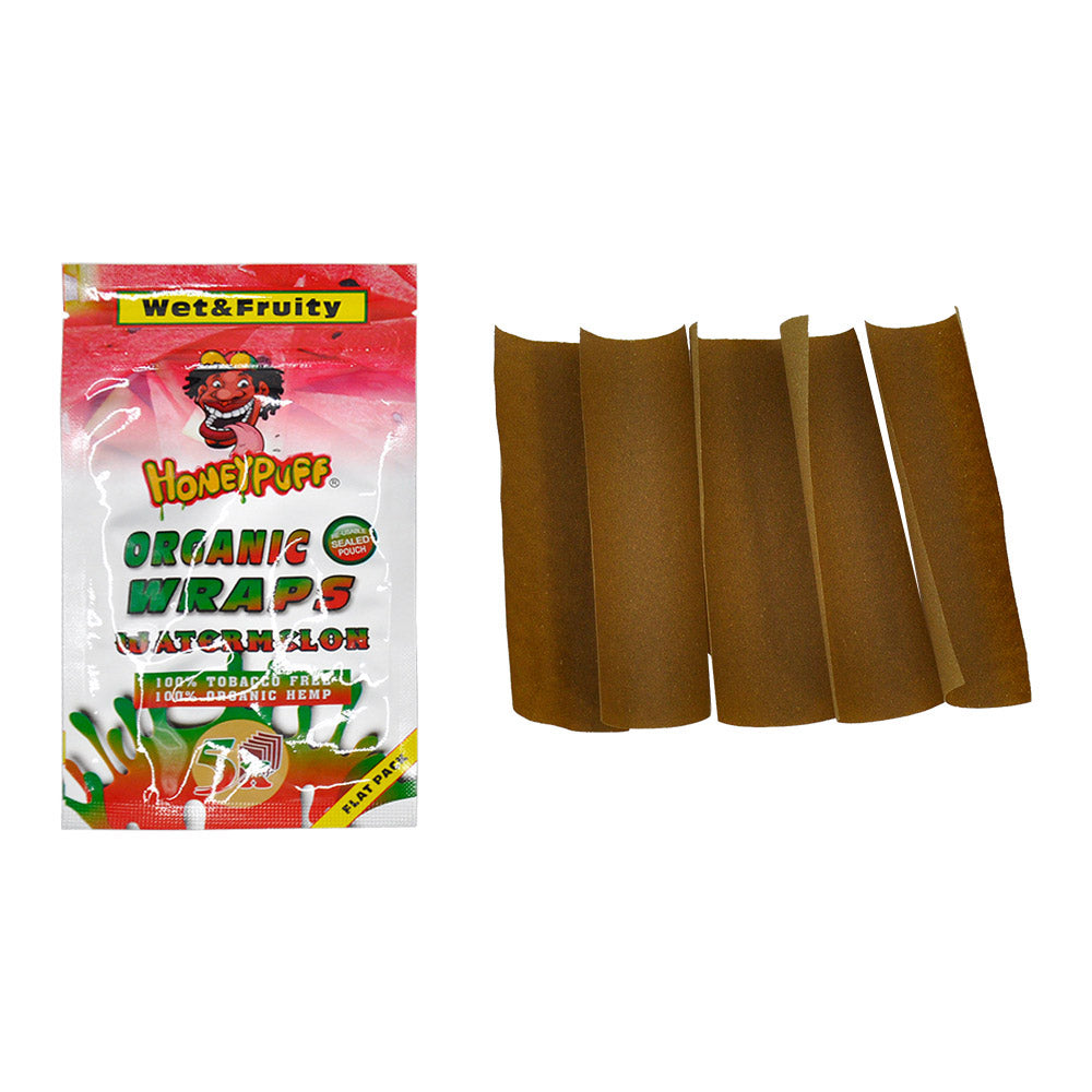 HONEYPUFF Watermelon Flavored Rolling Papers, King Size Cigarette Rolling Paper & Resealable Zip Pack, 5 Pieces / Pack 50 Packs / Box