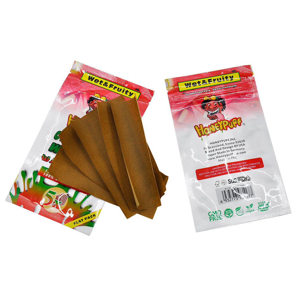 HONEYPUFF Watermelon Flavored Rolling Papers, King Size Cigarette Rolling Paper & Resealable Zip Pack, 5 Pieces / Pack 50 Packs / Box