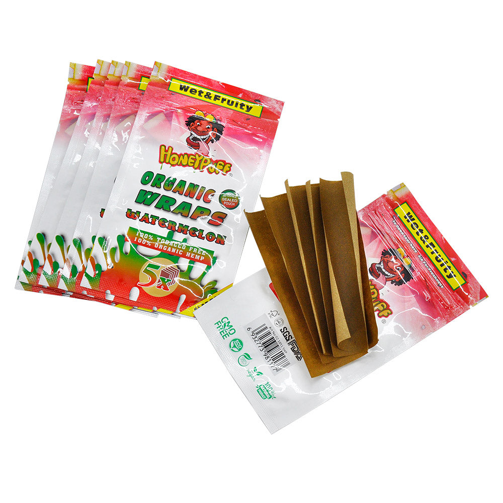 HONEYPUFF Watermelon Flavored Rolling Papers, King Size Cigarette Rolling Paper & Resealable Zip Pack, 5 Pieces / Pack 50 Packs / Box