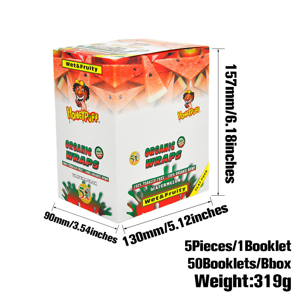 HONEYPUFF Watermelon Flavored Rolling Papers, King Size Cigarette Rolling Paper & Resealable Zip Pack, 5 Pieces / Pack 50 Packs / Box