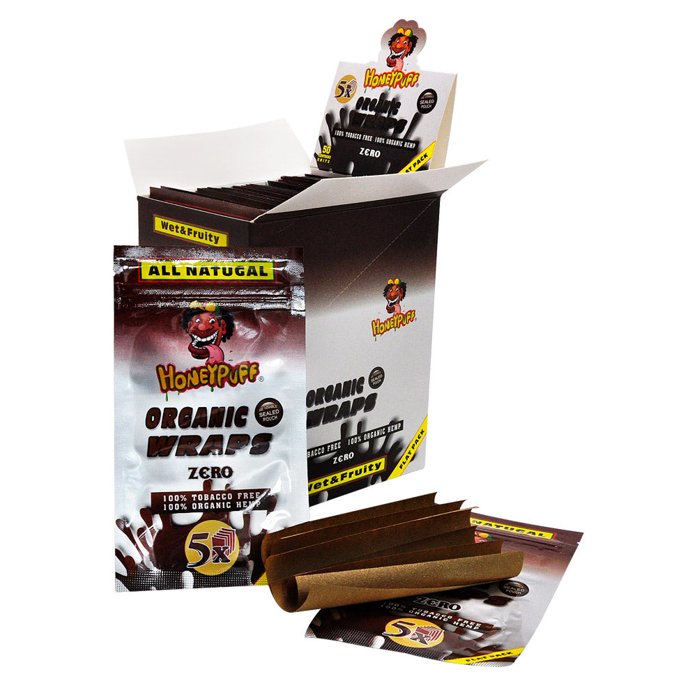 HONEYPUFF Organic Flavored Rolling Papers, King Size Cigarette Rolling Paper & Resealable Zip Pack, 5 Pieces / Pack 50 Packs / Box