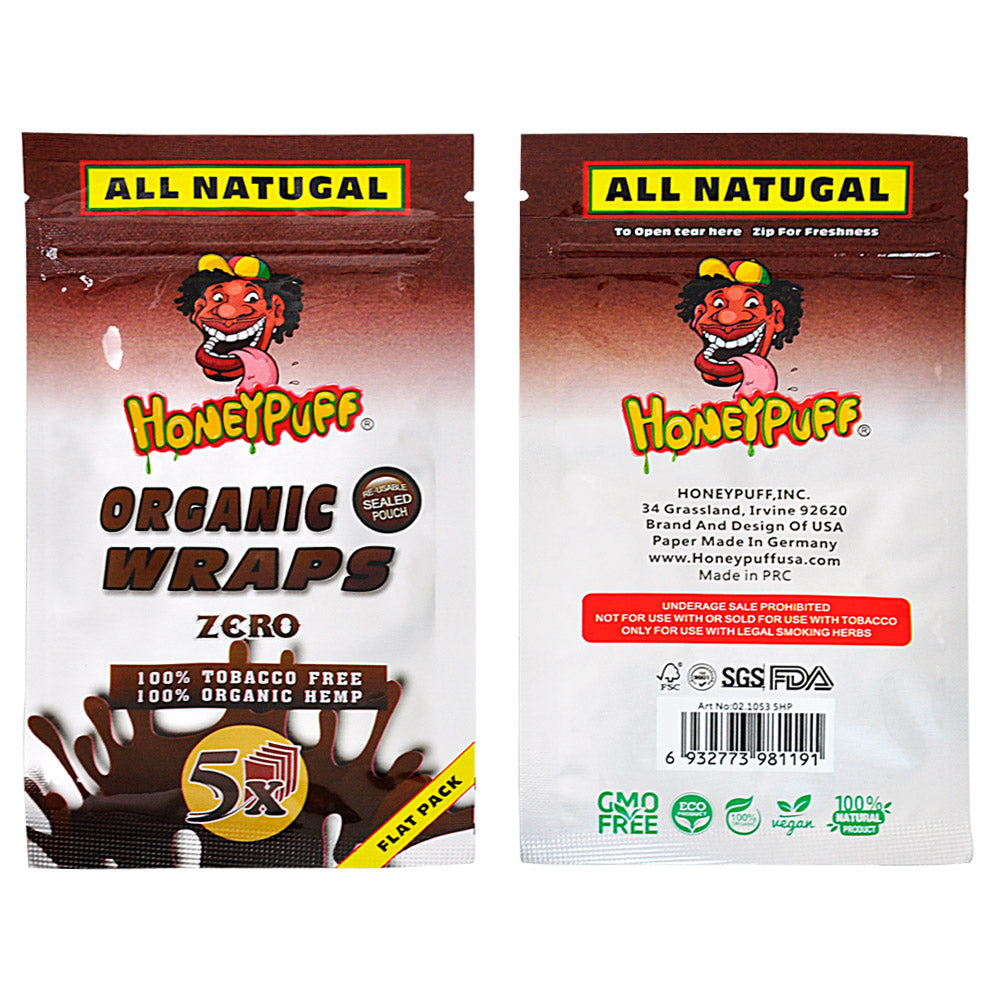 HONEYPUFF Organic Flavored Rolling Papers, King Size Cigarette Rolling Paper & Resealable Zip Pack, 5 Pieces / Pack 50 Packs / Box
