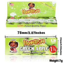 Load image into Gallery viewer, HONEYPUFF 1 1/4 Size Green Apple Flavored Rolling Papers, Slow Burning Cigarette Rolling Papers (50 PCS)