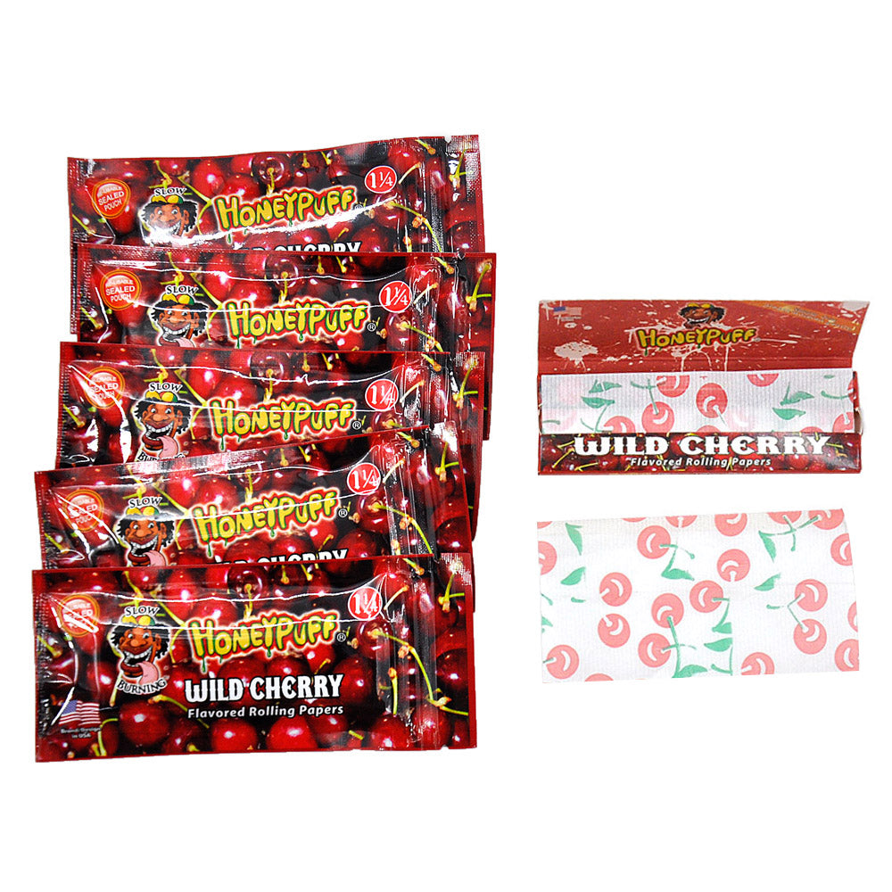 HONEYPUFF 1 1/4 Size Cherry Flavor Rolling Papers, Natural Cigarette Rolling Papers, 12 Pack / Case