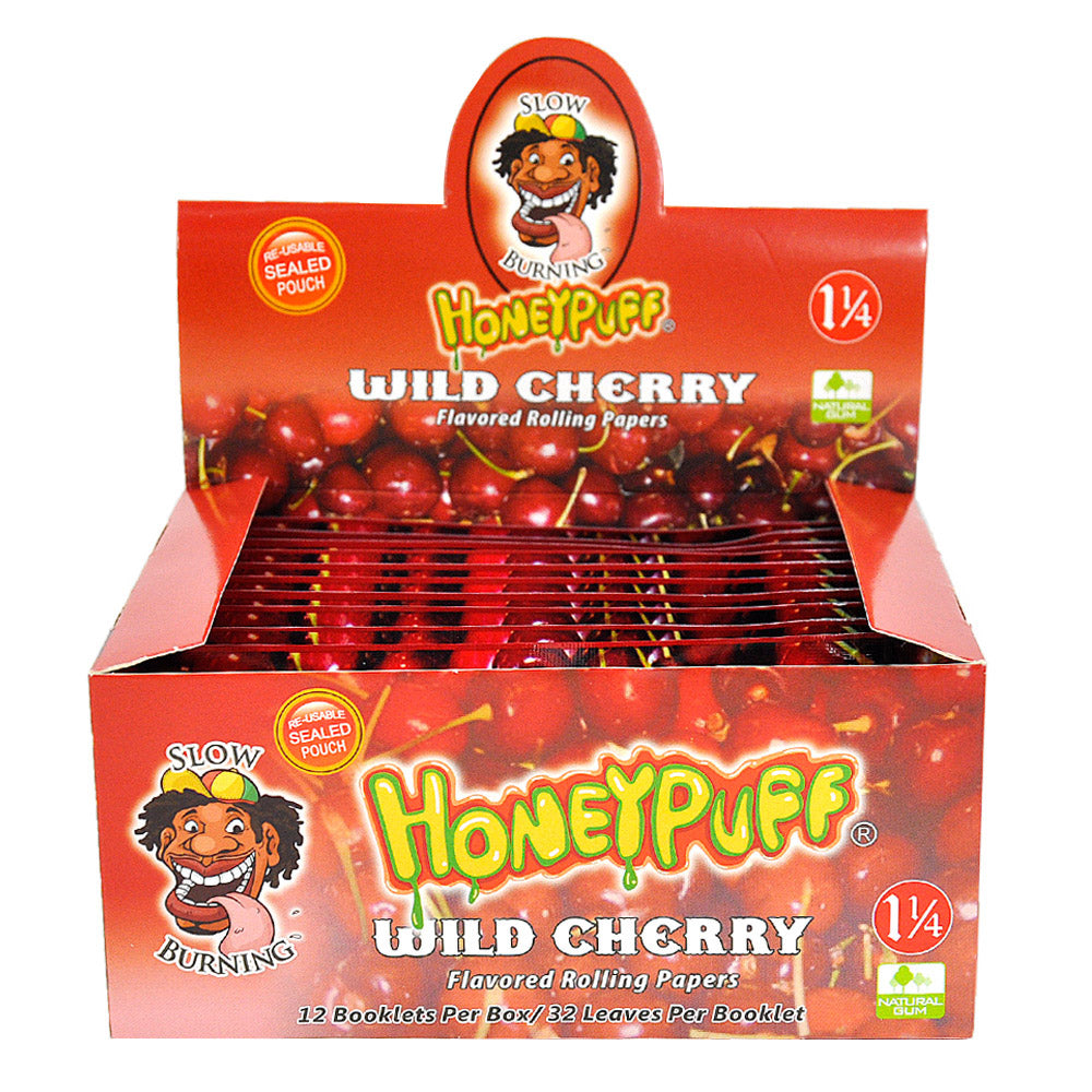 HONEYPUFF 1 1/4 Size Cherry Flavor Rolling Papers, Natural Cigarette Rolling Papers, 12 Pack / Case