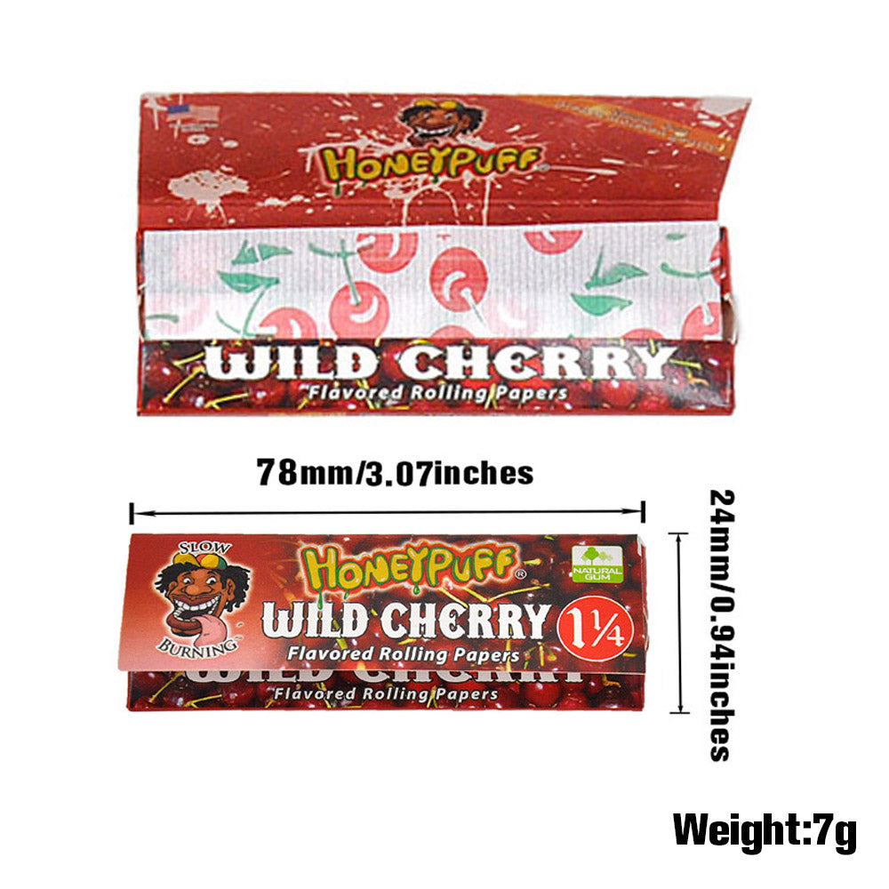 HONEYPUFF 1 1/4 Size Cherry Flavor Rolling Papers, Natural Cigarette Rolling Papers, 12 Pack / Case