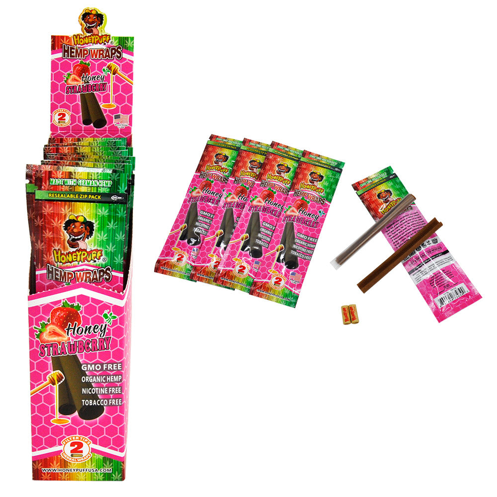 HONEYPUFF Strawberry Flavored Pre Rolled Cones with Two Pre Rolled Tips, King Size Rolling Cones, Slow Burning Pre Rolled Rolling Papers, 2 Pcs / Pack 12 Packs/Box