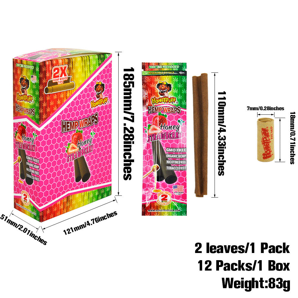 HONEYPUFF Strawberry Flavored Pre Rolled Cones with Two Pre Rolled Tips, King Size Rolling Cones, Slow Burning Pre Rolled Rolling Papers, 2 Pcs / Pack 12 Packs/Box