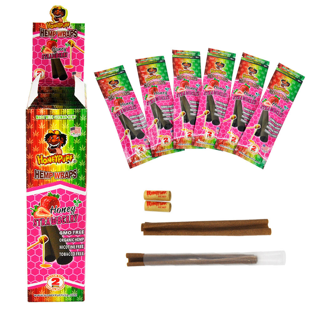 HONEYPUFF Strawberry Flavored Pre Rolled Cones with Two Pre Rolled Tips, King Size Rolling Cones, Slow Burning Pre Rolled Rolling Papers, 2 Pcs / Pack 12 Packs/Box