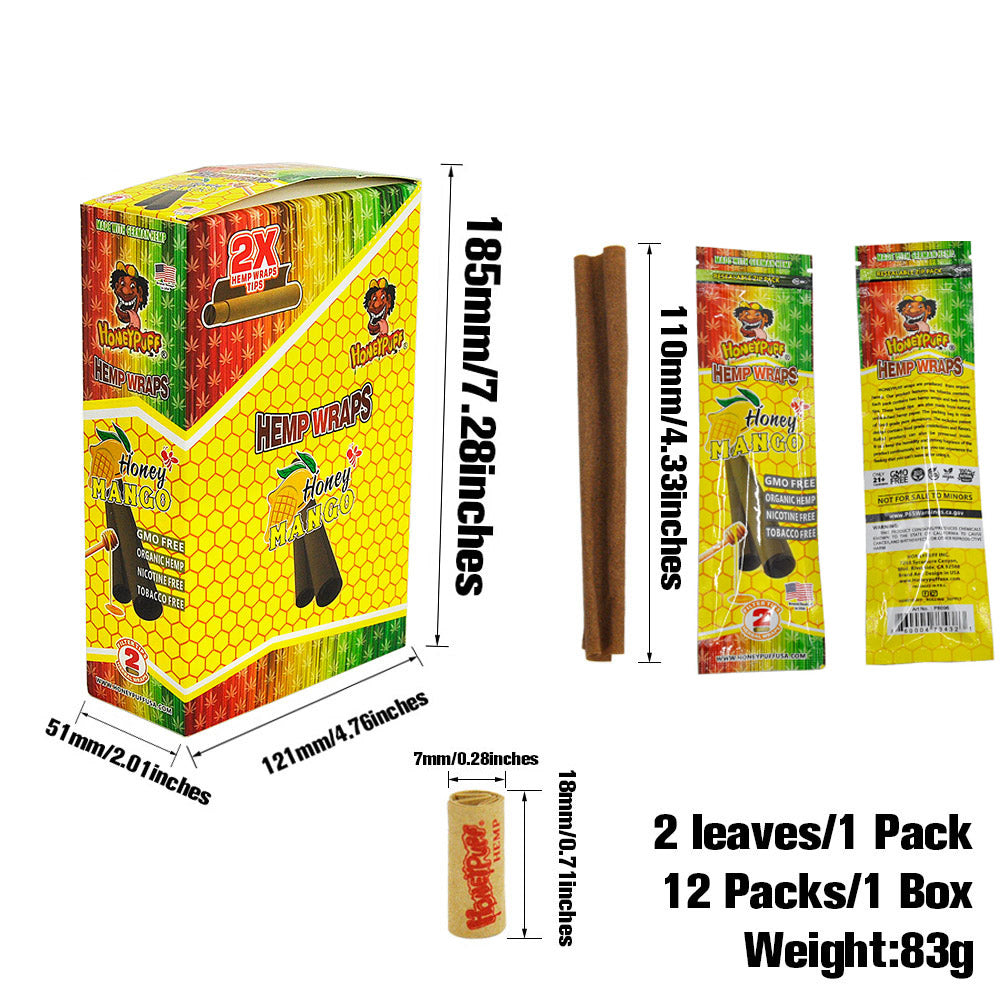 HONEYPUFF Mango Flavored Pre Rolled Cones, King Size Pre Rolled Rolling Paper with Tips, Slow Burning Rolling Cones, 2 PCS / Pack 12 Packs / Box