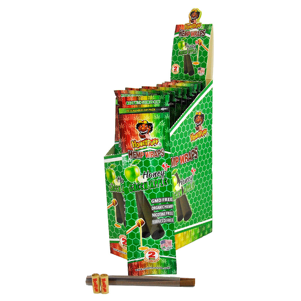 Cônes pré-roulés Honeypuff à la pomme verte, papier à rouler pré-roulé King Size avec embouts, cônes à combustion lente, 2 pièces/paquet, 12 paquets/boîte