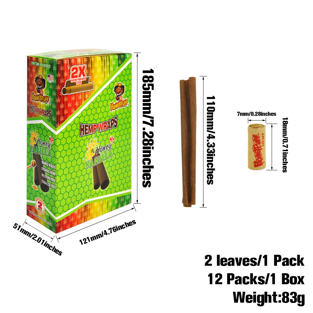HONEYPUFF Vanilla Flavored Pre Rolled Cones, King Size Pre Rolled Rolling Paper with Tips, Slow Burning Rolling Cones, 2 PCS / Pack 12 Packs / Box