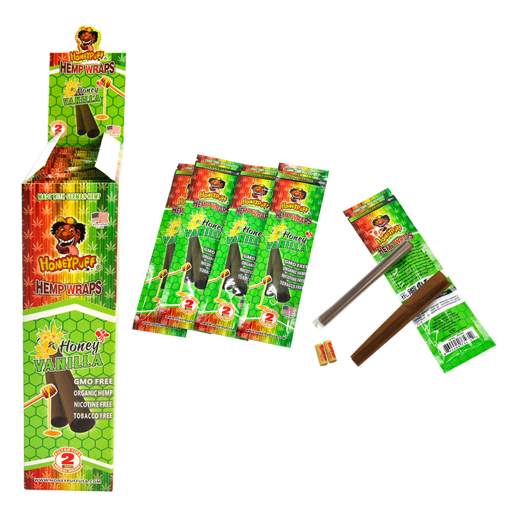 HONEYPUFF Vanilla Flavored Pre Rolled Cones, King Size Pre Rolled Rolling Paper with Tips, Slow Burning Rolling Cones, 2 PCS / Pack 12 Packs / Box