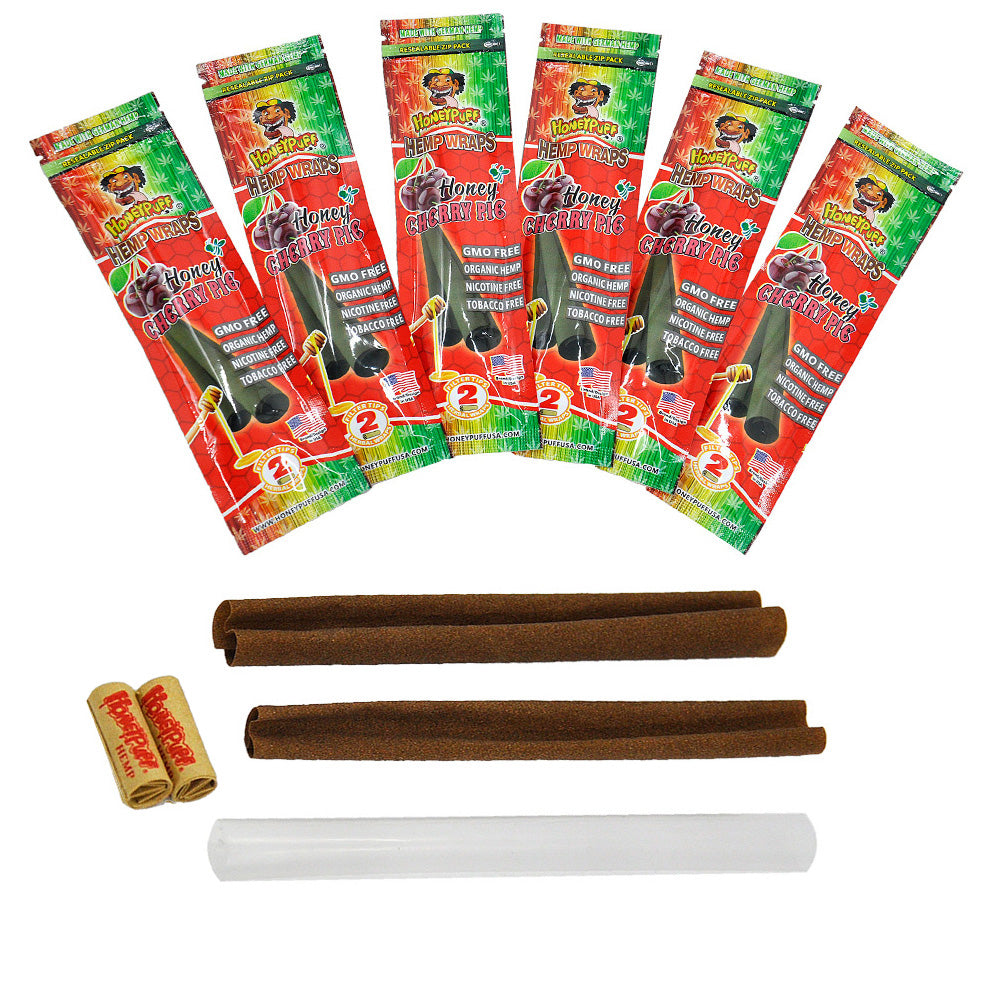 HONEYPUFF Cherry Flavored Pre Rolled Cones, King Size Pre Rolled Rolling Paper with Tips, Slow Burning Rolling Cones, 2 PCS / Pack 12 Packs / Box