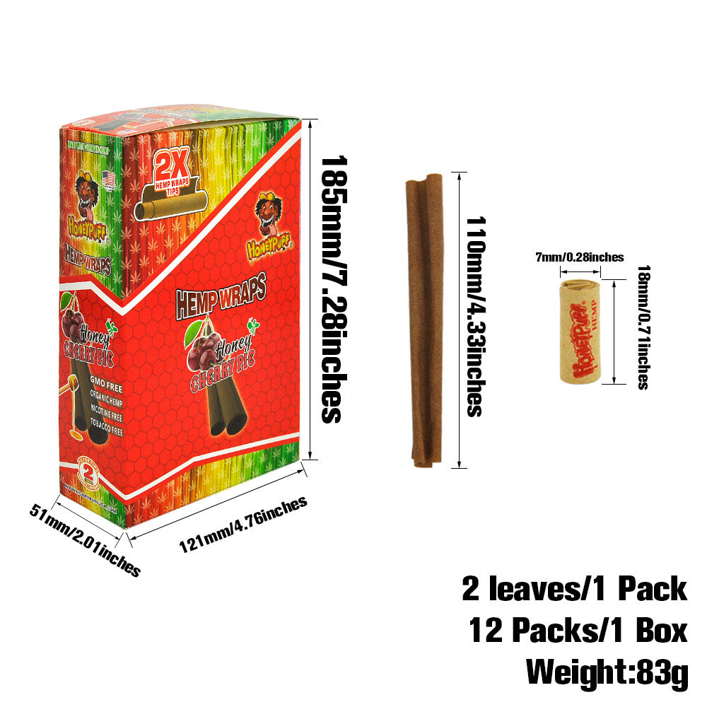 HONEYPUFF Cherry Flavored Pre Rolled Cones, King Size Pre Rolled Rolling Paper with Tips, Slow Burning Rolling Cones, 2 PCS / Pack 12 Packs / Box
