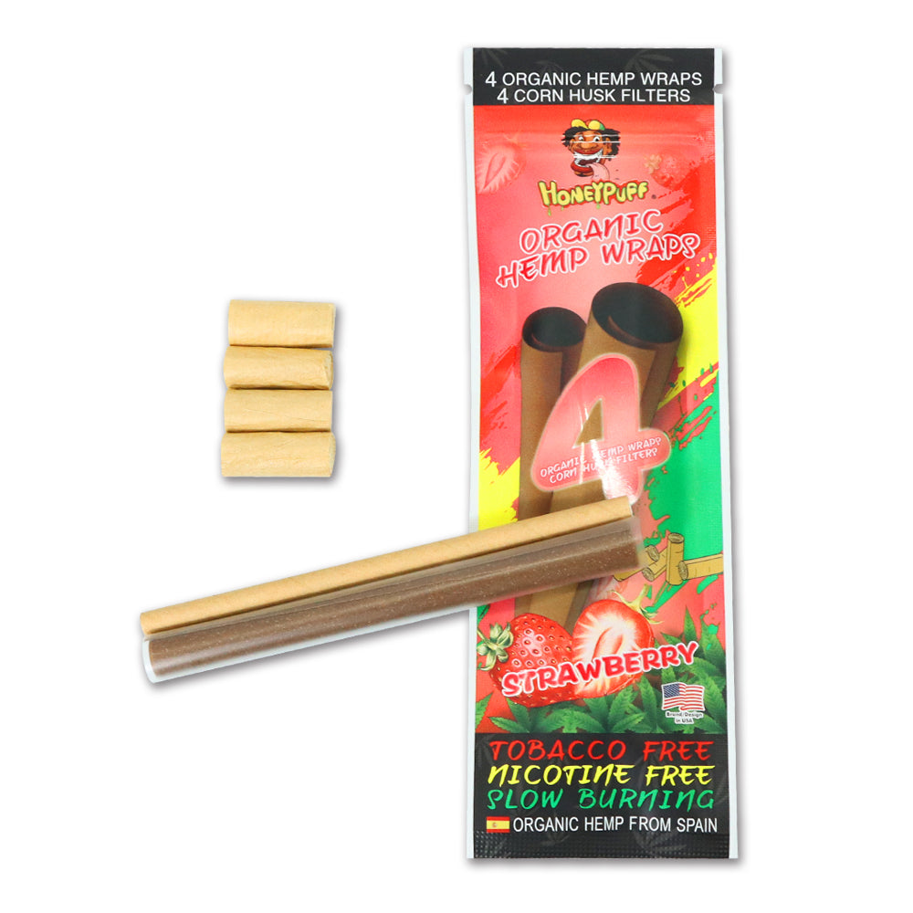 HONEYPUFF Strawberry Flavors Rolling Papers, King Size Cigarette Rolling Paper with Tips, Slow Burning Rolling Paper & Biodegradable, 4 Pieces / Pack 15 Pack / Box