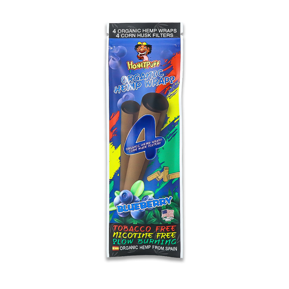 HONEYPUFF Blueberry Flavors Rolling Papers, King Size Cigarette Rolling Paper with Tips, Slow Burning Rolling Paper & Biodegradable, 4 Pieces / Pack 15 Pack / Box