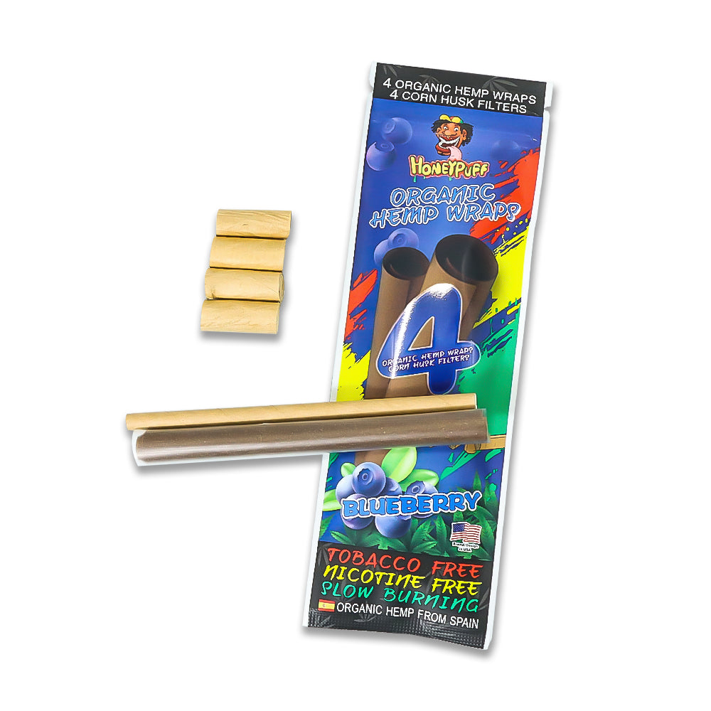 HONEYPUFF Blueberry Flavors Rolling Papers, King Size Cigarette Rolling Paper with Tips, Slow Burning Rolling Paper & Biodegradable, 4 Pieces / Pack 15 Pack / Box