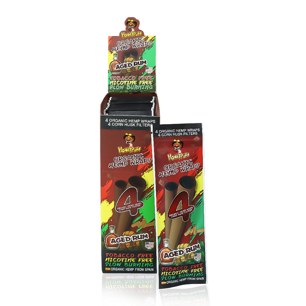HONEYPUFF Aged Rum Flavors Rolling Papers, King Size Cigarette Rolling Paper with Tips, Slow Burning Rolling Paper & Biodegradable, 4 Pieces / Pack 15 Pack / Box