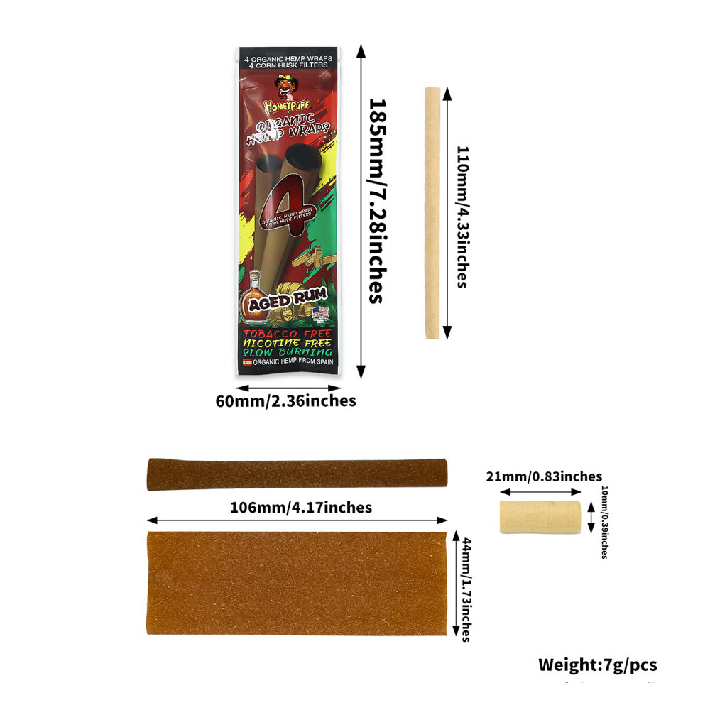 HONEYPUFF Aged Rum Flavors Rolling Papers, King Size Cigarette Rolling Paper with Tips, Slow Burning Rolling Paper & Biodegradable, 4 Pieces / Pack 15 Pack / Box