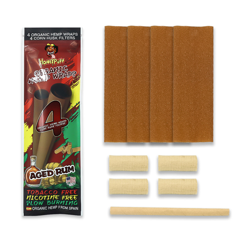 HONEYPUFF Aged Rum Flavors Rolling Papers, King Size Cigarette Rolling Paper with Tips, Slow Burning Rolling Paper & Biodegradable, 4 Pieces / Pack 15 Pack / Box