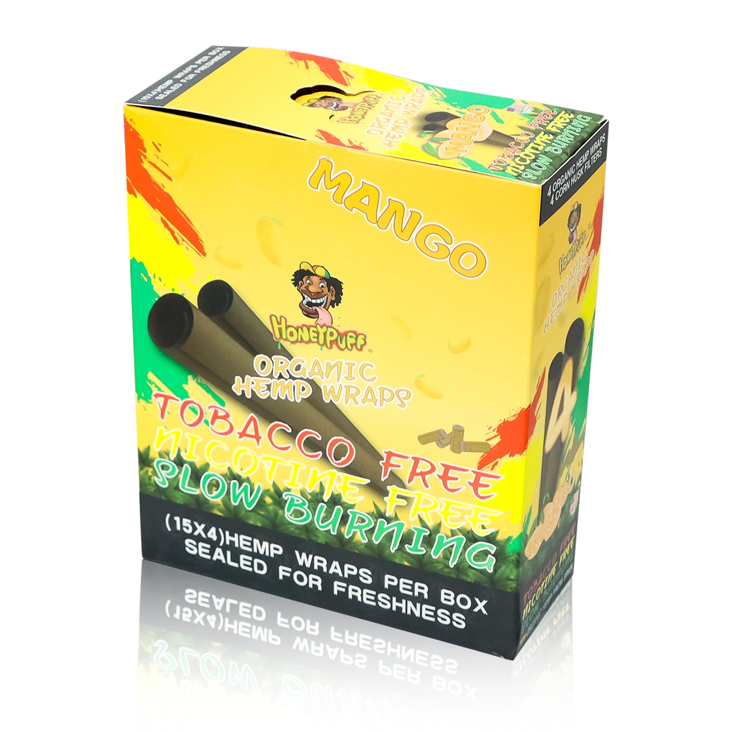 HONEYPUFF Mango Flavors Rolling Papers, King Size Cigarette Rolling Paper with Tips, Slow Burning Rolling Paper & Biodegradable, 4 Pieces / Pack 15 Pack / Box