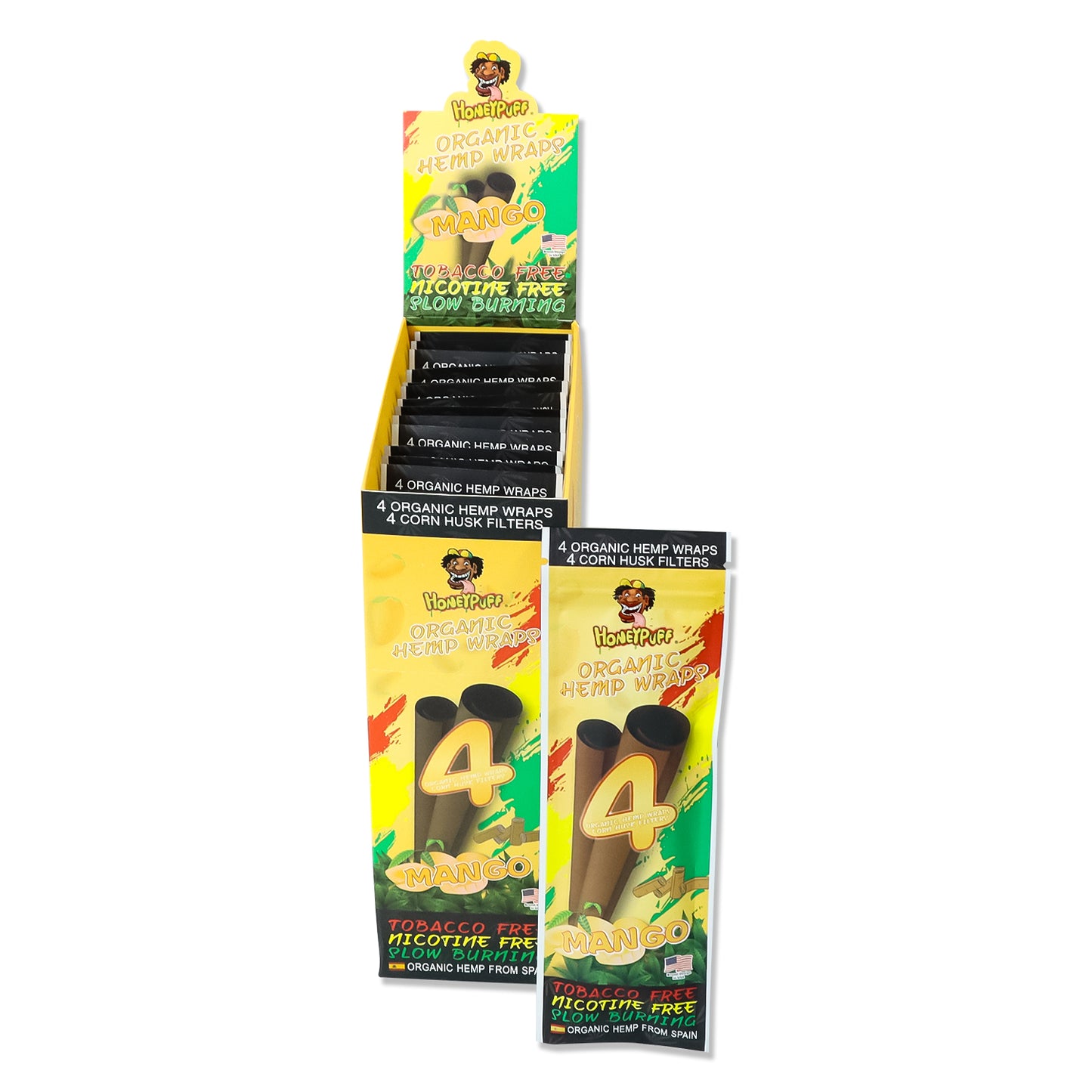 HONEYPUFF Mango Flavors Rolling Papers, King Size Cigarette Rolling Paper with Tips, Slow Burning Rolling Paper & Biodegradable, 4 Pieces / Pack 15 Pack / Box
