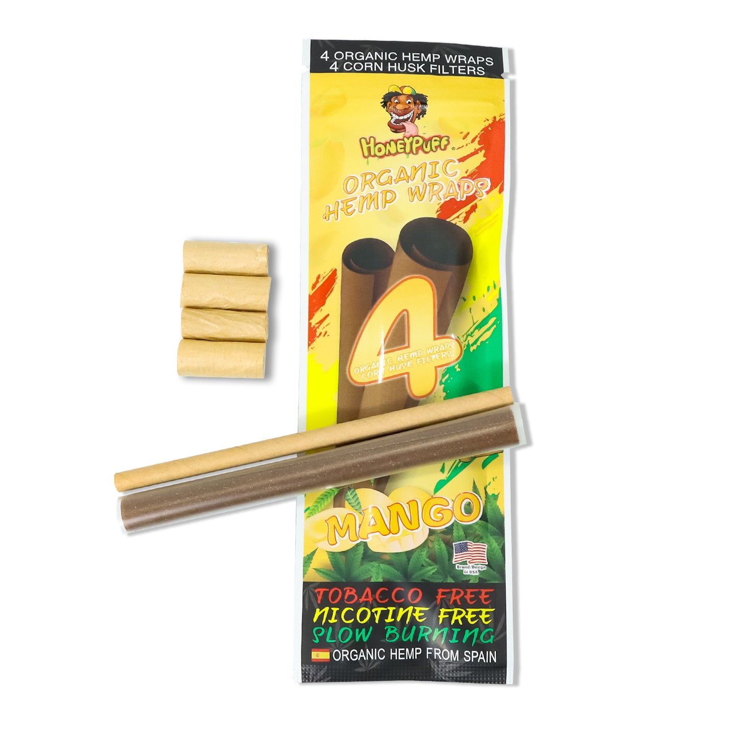 HONEYPUFF Mango Flavors Rolling Papers, King Size Cigarette Rolling Paper with Tips, Slow Burning Rolling Paper & Biodegradable, 4 Pieces / Pack 15 Pack / Box