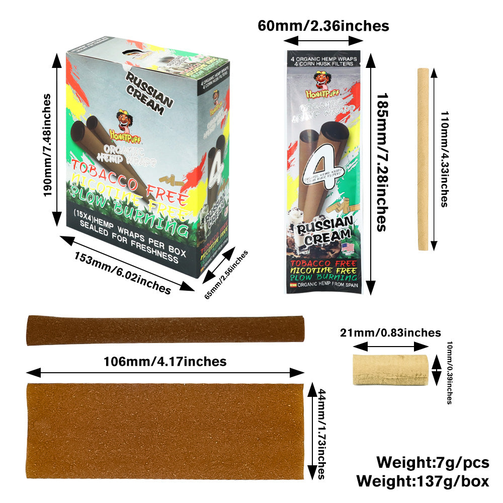 HONEYPUFF Russian Cream Flavors Rolling Papers, King Size Cigarette Rolling Paper with Tips, Slow Burning Rolling Paper & Biodegradable, 4 Pieces / Pack 15 Pack / Box