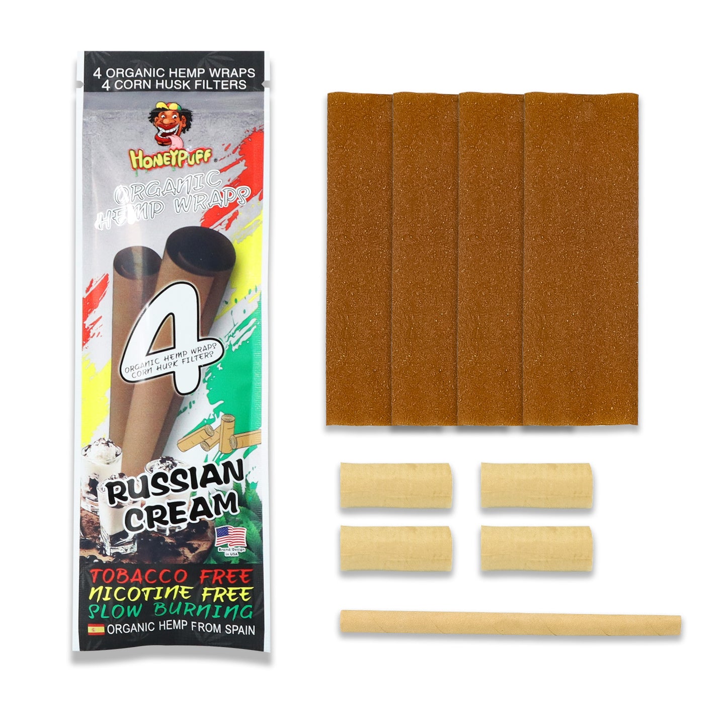 HONEYPUFF Russian Cream Flavors Rolling Papers, King Size Cigarette Rolling Paper with Tips, Slow Burning Rolling Paper & Biodegradable, 4 Pieces / Pack 15 Pack / Box