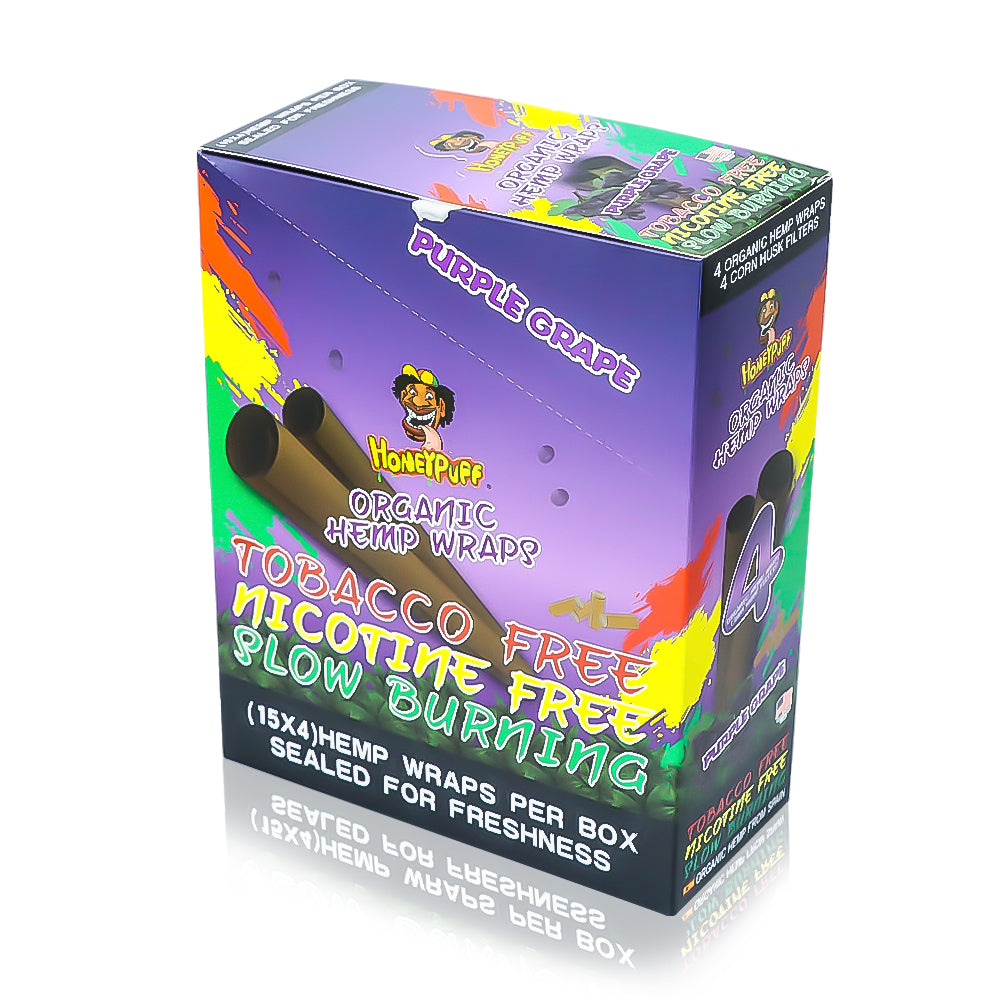 HONEYPUFF Grape Flavors Rolling Papers, King Size Cigarette Rolling Paper with Tips, Slow Burning Rolling Paper & Biodegradable, 4 Pieces / Pack 15 Pack / Box