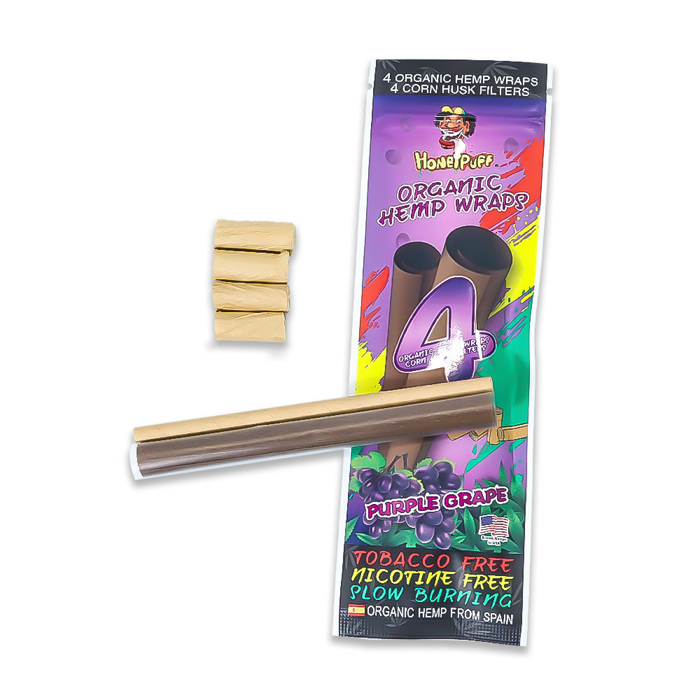 HONEYPUFF Grape Flavors Rolling Papers, King Size Cigarette Rolling Paper with Tips, Slow Burning Rolling Paper & Biodegradable, 4 Pieces / Pack 15 Pack / Box