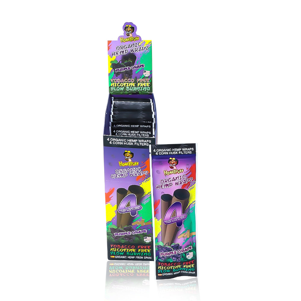 HONEYPUFF Grape Flavors Rolling Papers, King Size Cigarette Rolling Paper with Tips, Slow Burning Rolling Paper & Biodegradable, 4 Pieces / Pack 15 Pack / Box