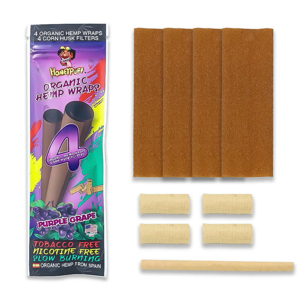 HONEYPUFF Grape Flavors Rolling Papers, King Size Cigarette Rolling Paper with Tips, Slow Burning Rolling Paper & Biodegradable, 4 Pieces / Pack 15 Pack / Box