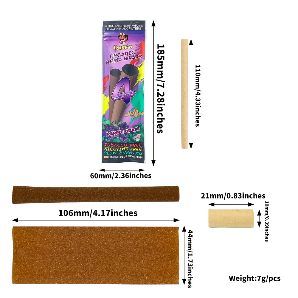 HONEYPUFF Grape Flavors Rolling Papers, King Size Cigarette Rolling Paper with Tips, Slow Burning Rolling Paper & Biodegradable, 4 Pieces / Pack 15 Pack / Box