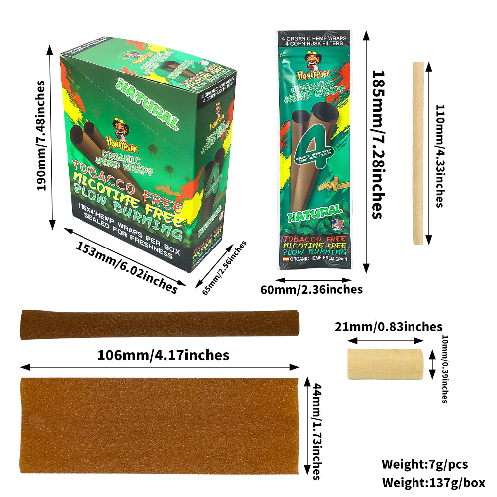 HONEYPUFF Organic Flavors Rolling Papers, King Size Cigarette Rolling Paper with Tips, Slow Burning Rolling Paper & Biodegradable, 4 Pieces / Pack 15 Pack / Box