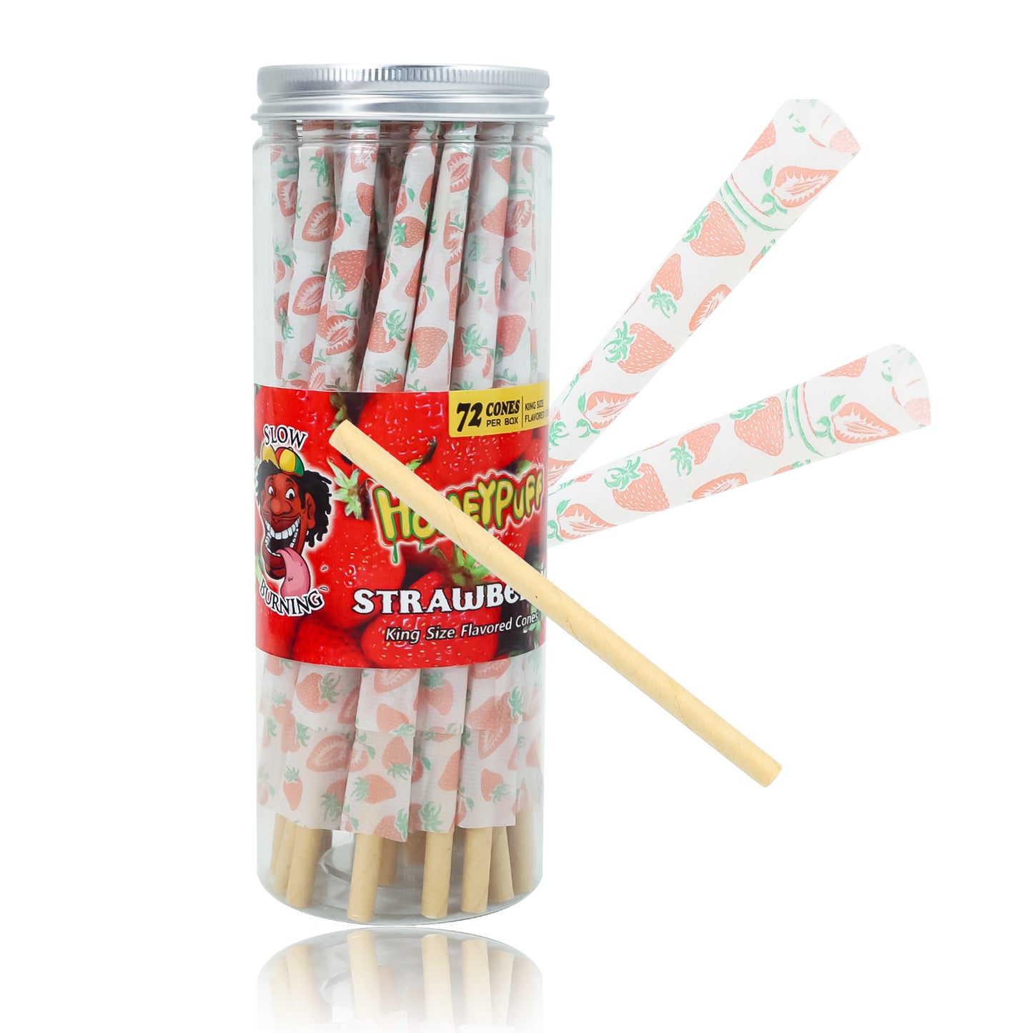 HONEYPUFF Strawberry Flavor Pre Rolled Cones, King Size Pre Rolled Rolling Paper with Tips, Slow Burning Papers (72 PCS)