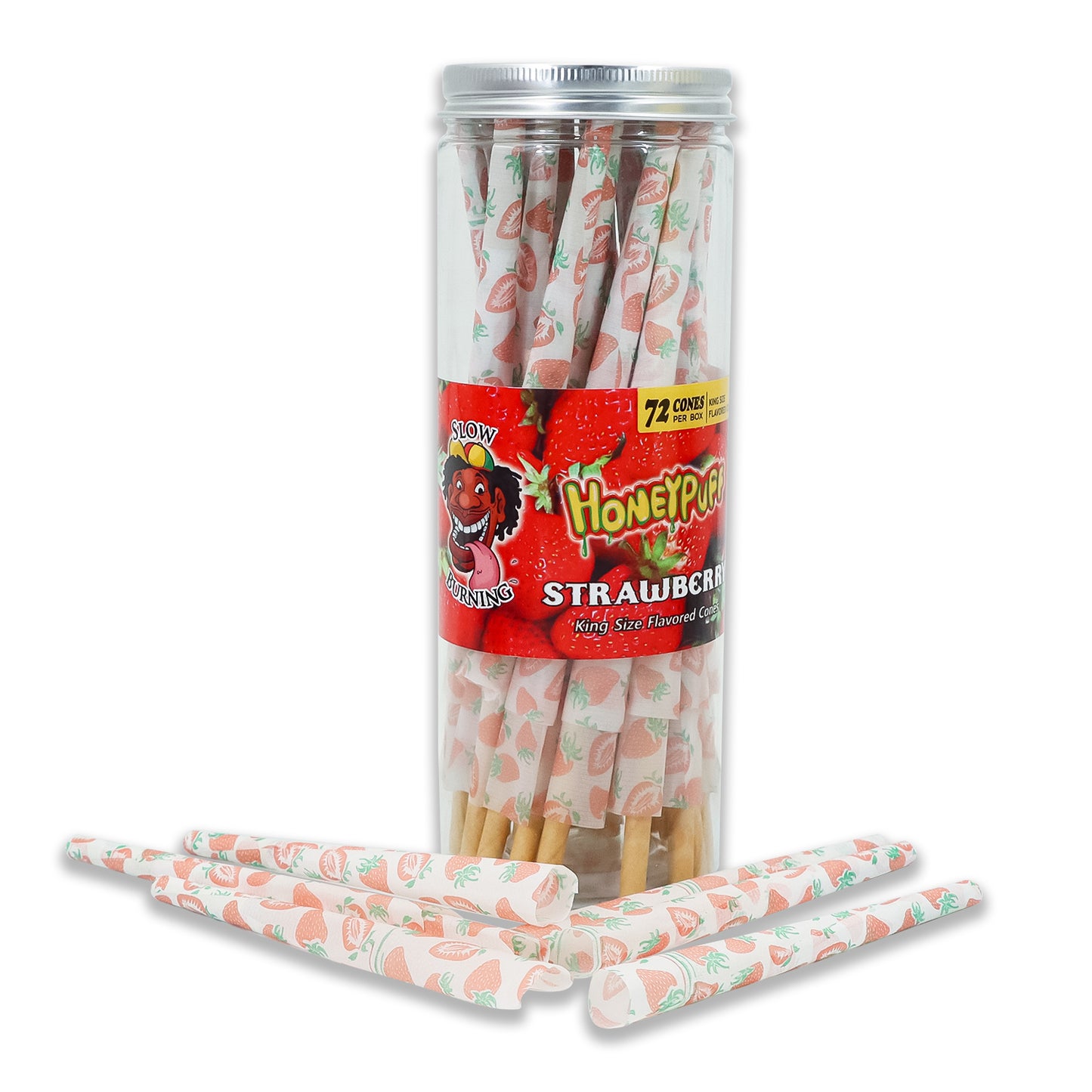 HONEYPUFF Strawberry Flavor Pre Rolled Cones, King Size Pre Rolled Rolling Paper with Tips, Slow Burning Papers (72 PCS)